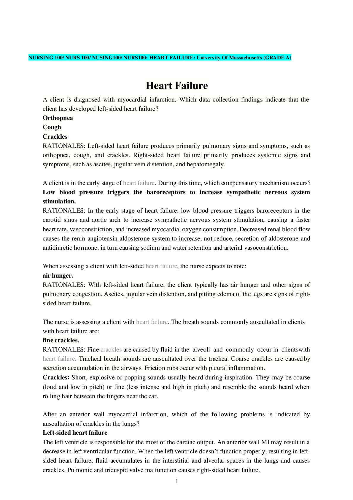 Preview image for NURS 100 Perspectives  In Nursing Heart Failure Case Review